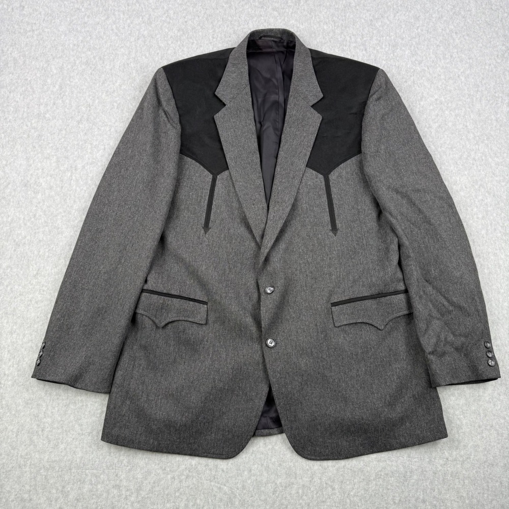 Circle S Blazer Mens 46L Gray Black Suede Trim Yoke Western Sport Coat USA Made